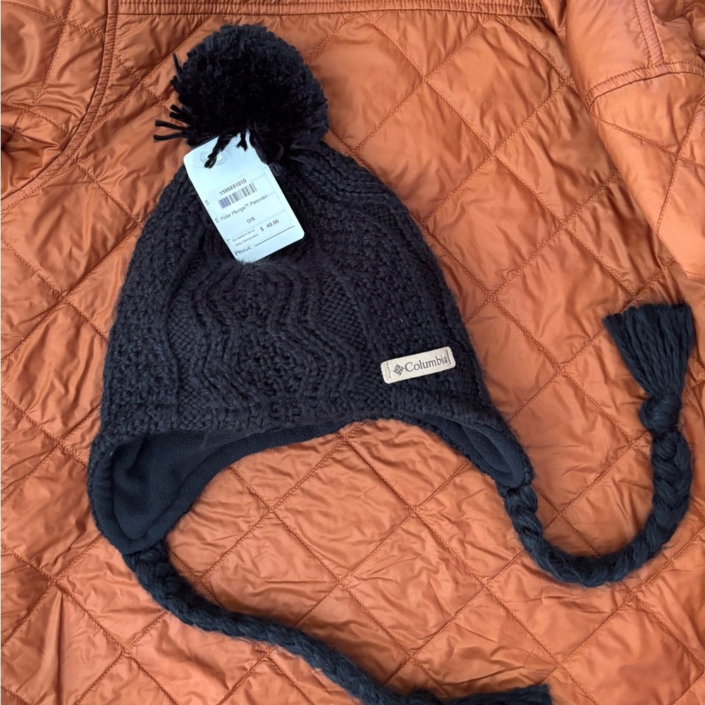🏂Columbia Knit Beanie with Earflaps and Pom-Pom in Black